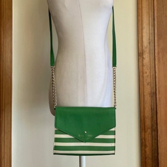 KATE SPADE Envelope Flap Green White Stripe Crossbody with Removable Str… - Picture 3 of 17
